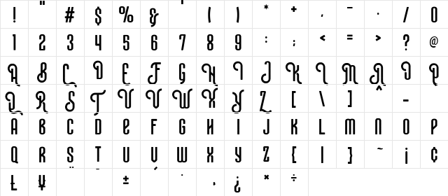 Mavera Demo Brush  glyph index