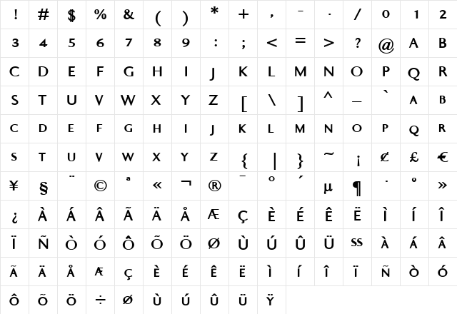 Ela Sans XBold Caps Regular  glyph index