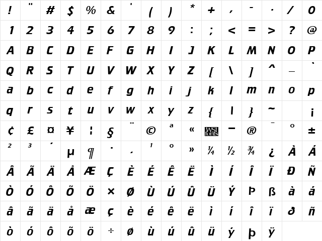 Trekker Regular  glyph index