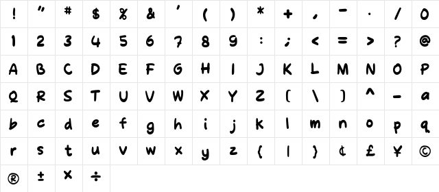 Molly Jack Bold  glyph index