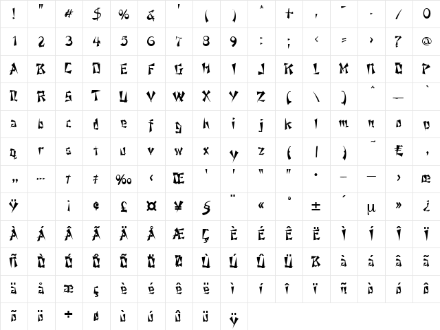 Halifax Regular  glyph index