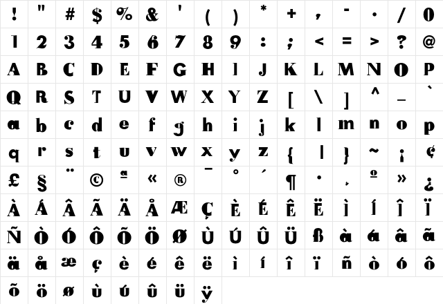 FudoniThree Regular  glyph index