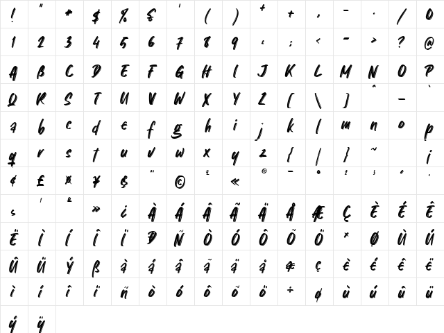 Old Stringrays Regular  glyph index
