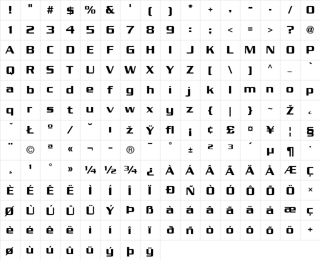 SerpentineSans Regular  glyph index