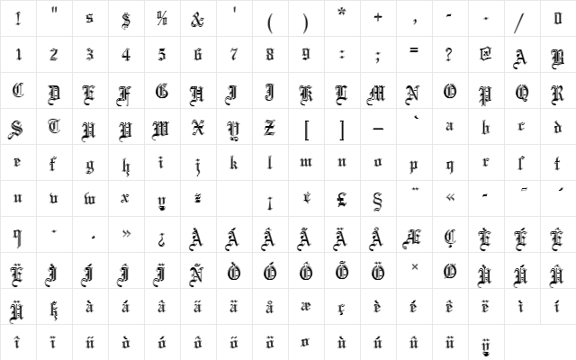 MariageDIn1 Regular  glyph index