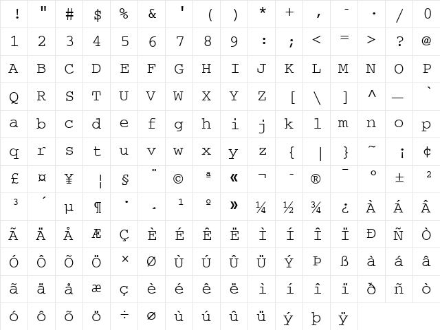 Ethiopic Tint Regular  glyph index
