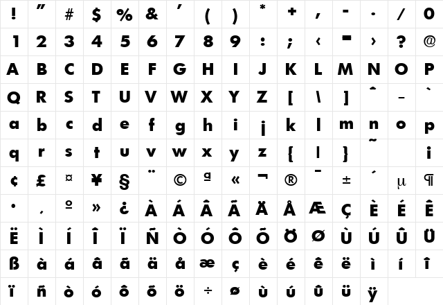 Limerick-Serial-ExtraBold Regular  glyph index