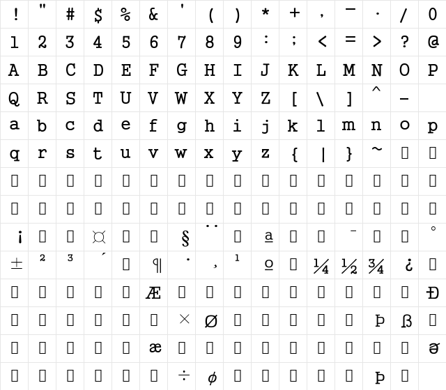 HYGungSo-Bold Regular  glyph index