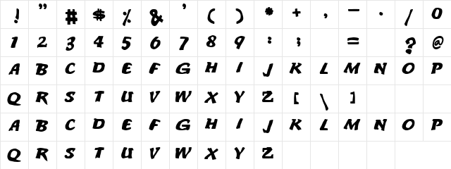 emboss Regular  glyph index