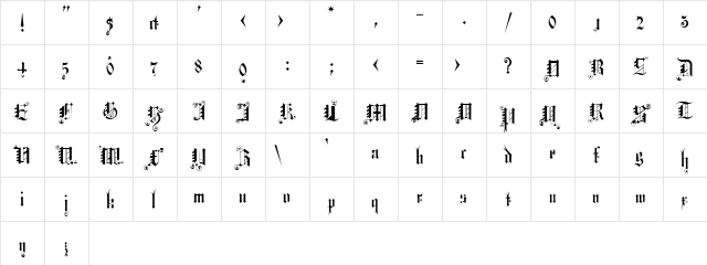 Sanctum Regular  glyph index