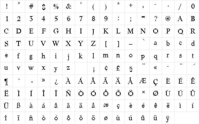 LifeTRegIn1 Regular  glyph index