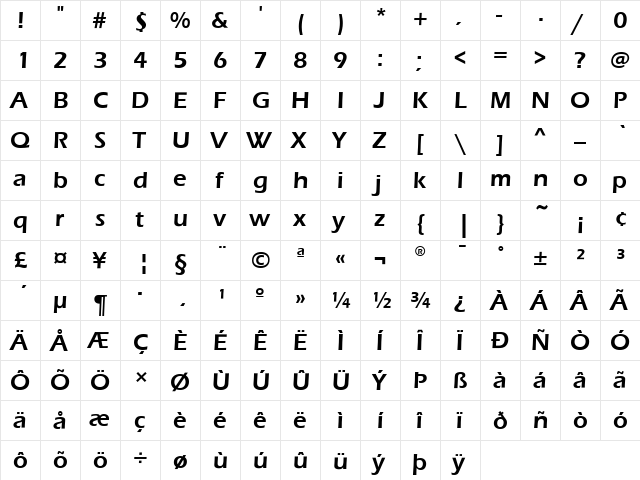ErasEF Regular  glyph index