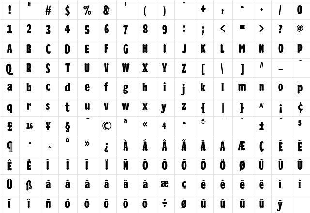 TFSimperXCond Extrabold  glyph index