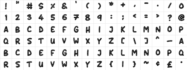 Crazy Dots Regular  glyph index