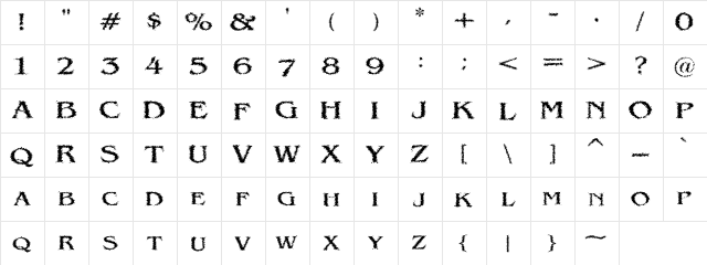 VTC VictorianLint Regular  glyph index