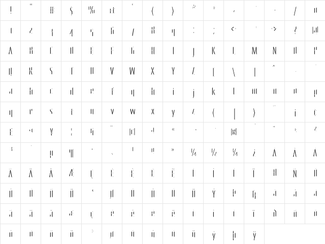 PrimaryStone Regular  glyph index
