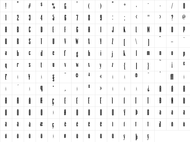 Empire Regular  glyph index