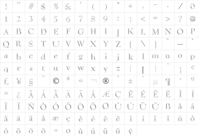 Liberty Outline  glyph index