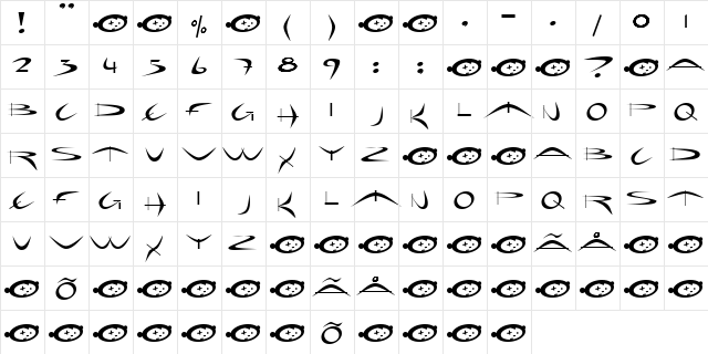 Holiday hardcore Regular  glyph index