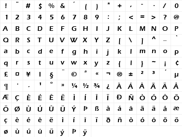 EerieBlack Regular  glyph index