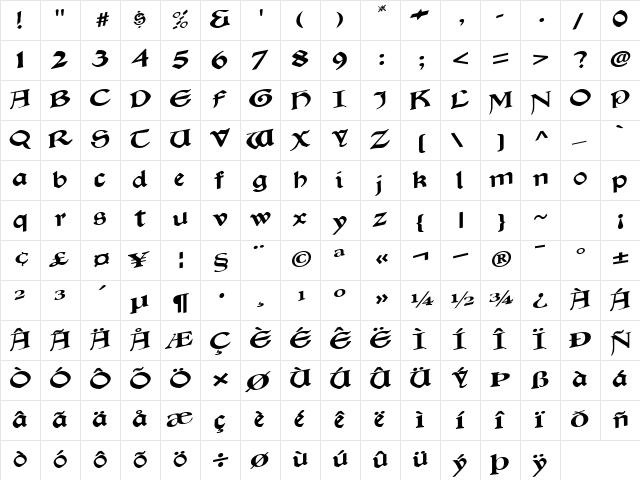 BeachComber65 Regular  glyph index