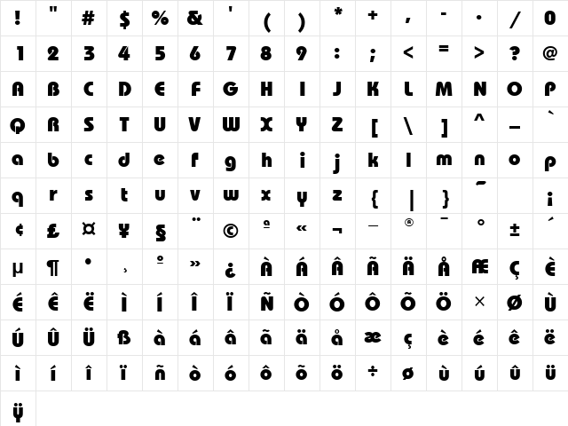 BauhausHvyITCTT Regular  glyph index