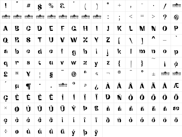 Boring Sans C Trial Bold  glyph index