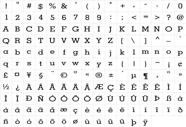 Memphis-Medium Wd Regular  glyph index