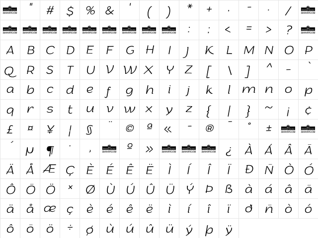 Arturo Trial ExtraLight Italic  glyph index