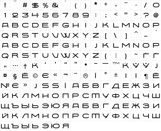 BabaevC Regular  glyph index