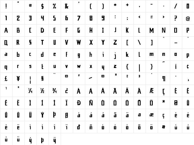 Nevermind Bold  glyph index