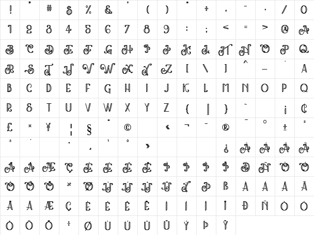 The Kingston Regular  glyph index