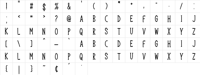 Mother Wonder Regular  glyph index