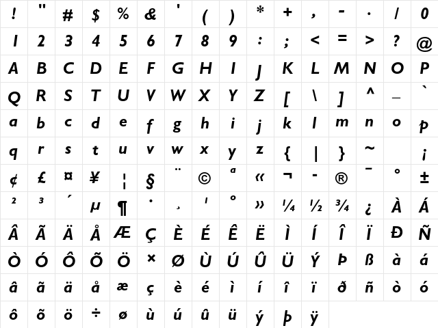 Gill Sans MT Pro Bold Italic  glyph index