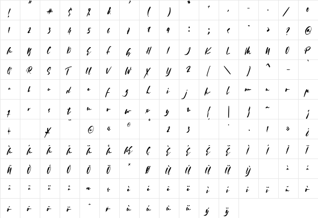 Morning Silhouette Regular  glyph index