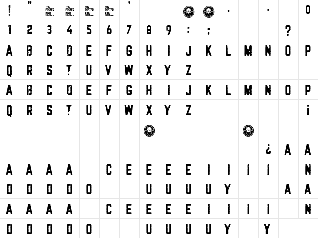 The Poster King Regular  glyph index