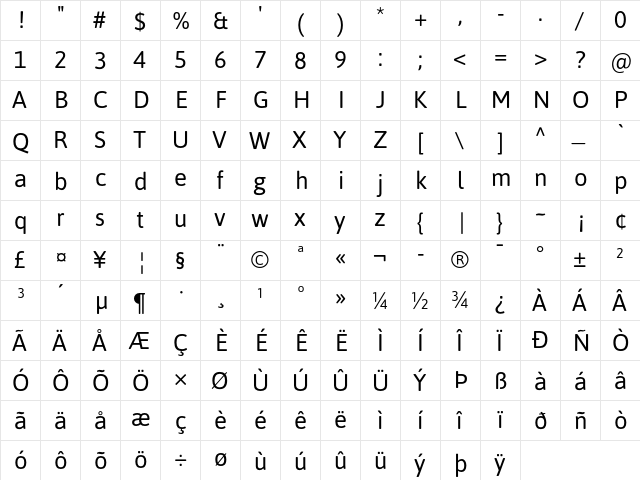 Asap Regular  glyph index