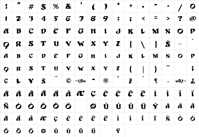 Hoffmann Regular  glyph index