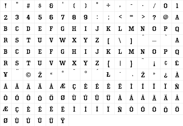 Hometown Regular  glyph index