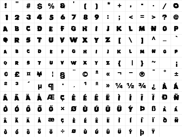 BadlyChipped66 Bold  glyph index