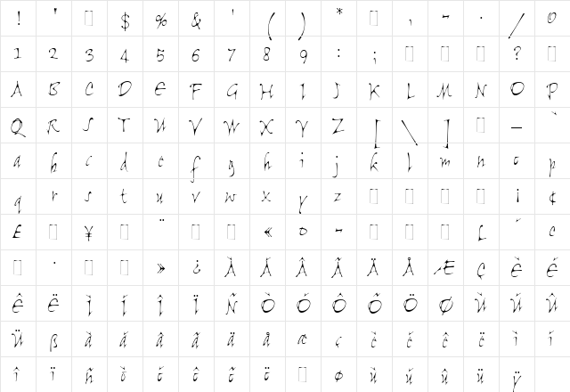 Flight Regular  glyph index