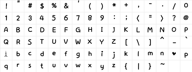 Love in Paris Regular  glyph index