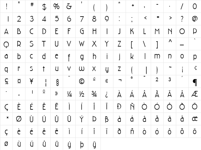 HollywoodDecoSGMedium Regular  glyph index