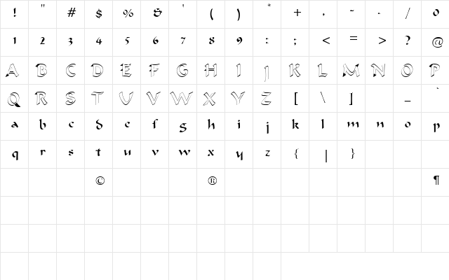 ToeHold Regular  glyph index