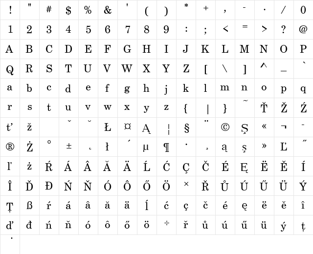 CenturySchTEE Regular  glyph index