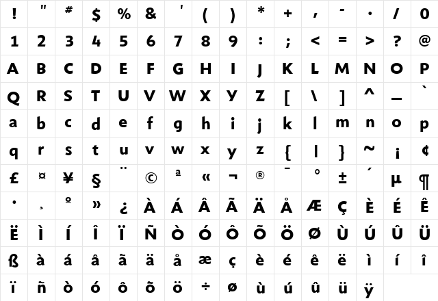 ShinnBold Regular  glyph index