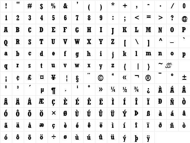 Astute Condensed SSi Bold Condensed  glyph index
