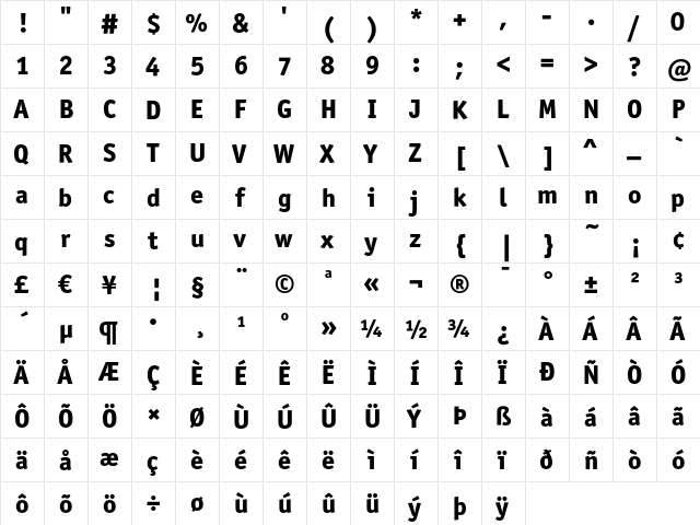 OfficinaSanITC Regular  glyph index