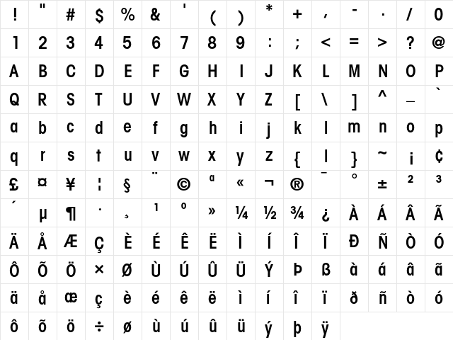 AvantGarde Regular  glyph index