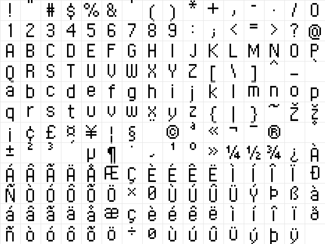 FFF Executive Regular  glyph index